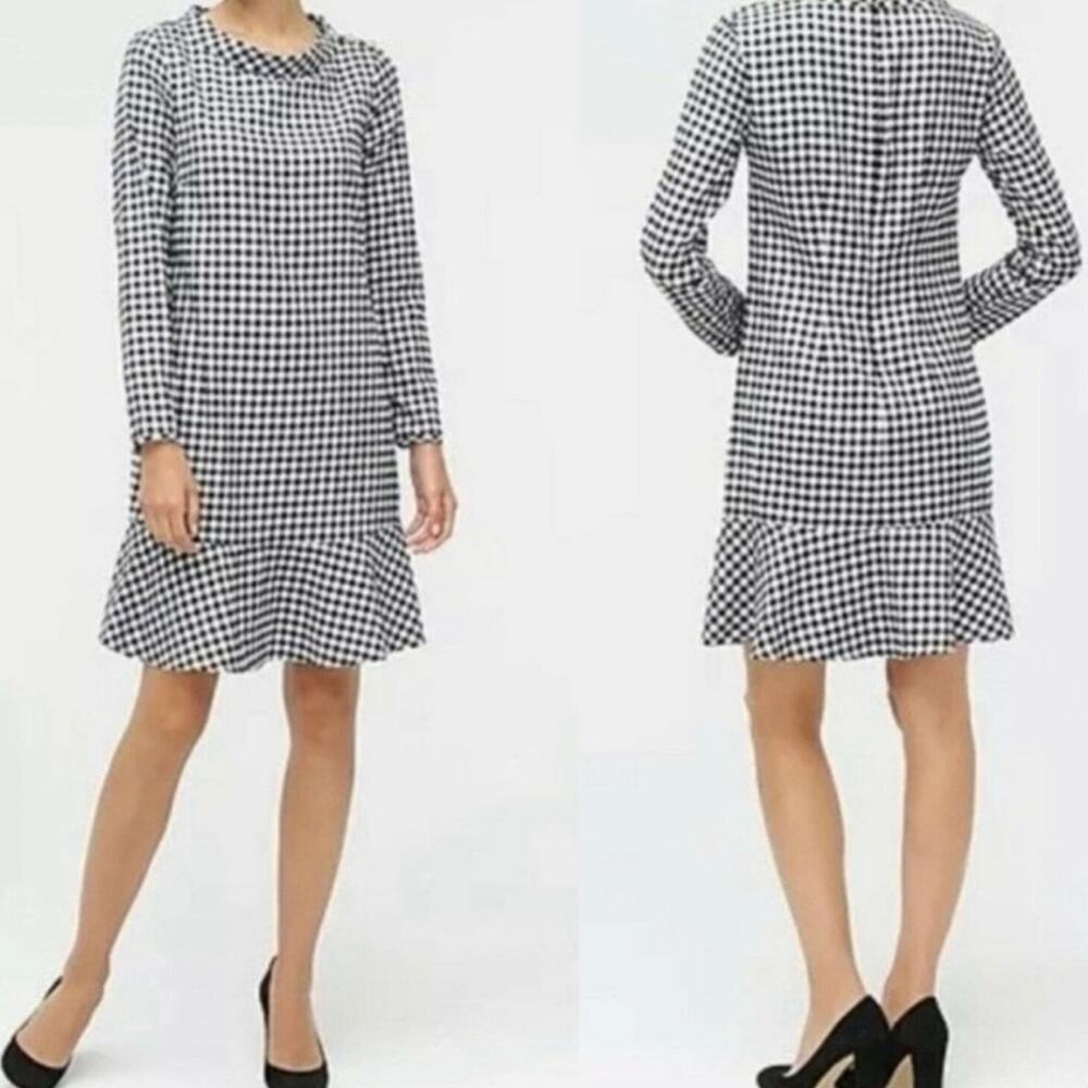 J. Crew A-Line Gingham Plaid Funnel Neck Long Sleeve Flannel Dress Size S